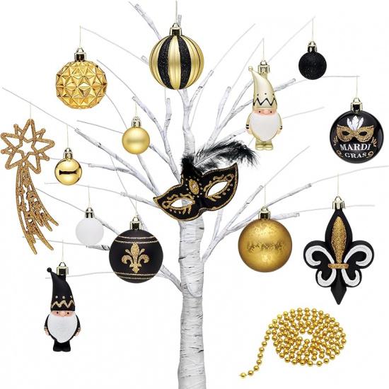 DecorbyHannah 40ct Mardi Gras Ornaments Decorations, Purple Green Gold Ornaments Set with Carnival Masks and Mardi Gras Beads, Shatterproof Ornaments Black Gold