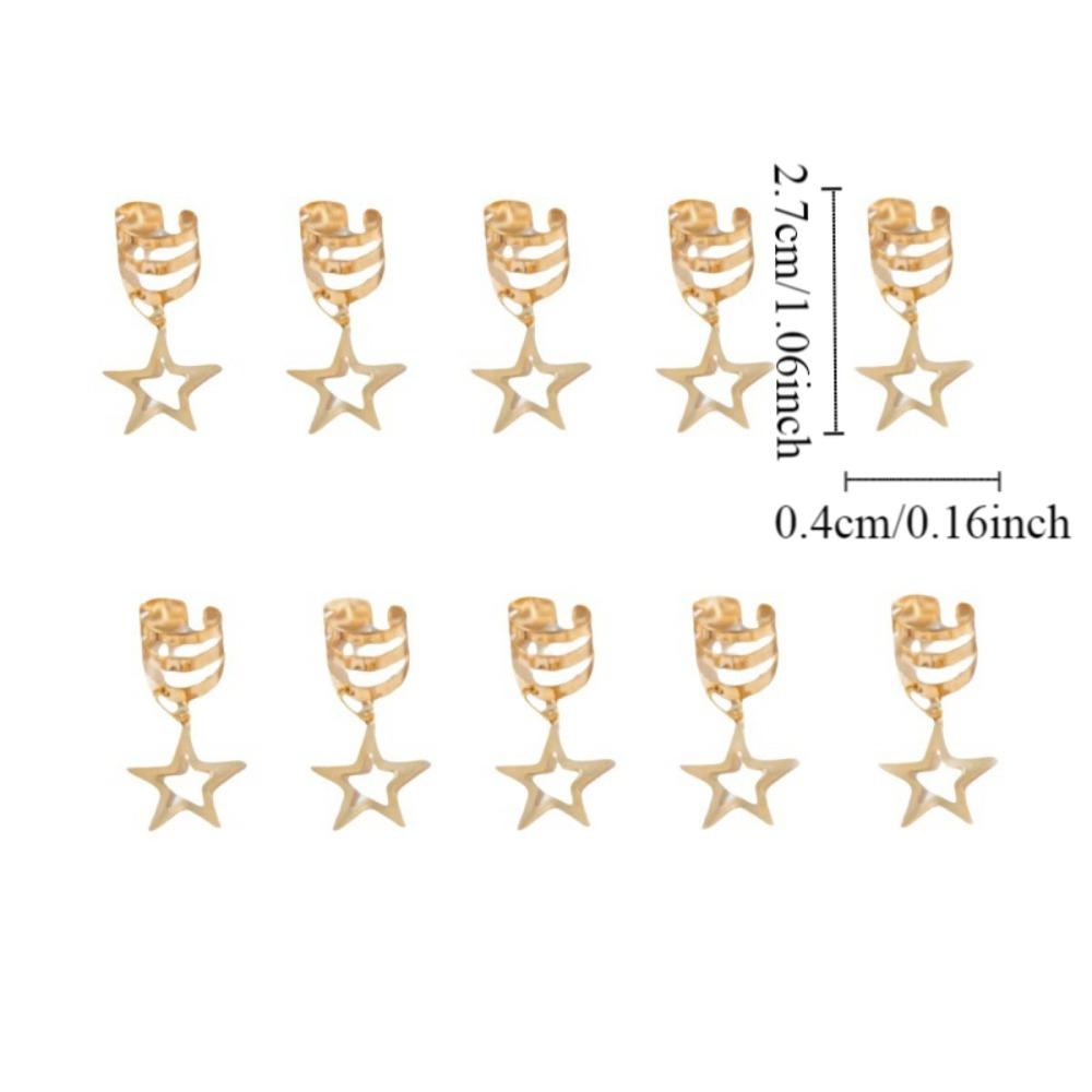 10pcs Star Shape Dreadlocks Beads Hair Braiding Hair Braid Tubes Hollow Out Hair Ring  Women