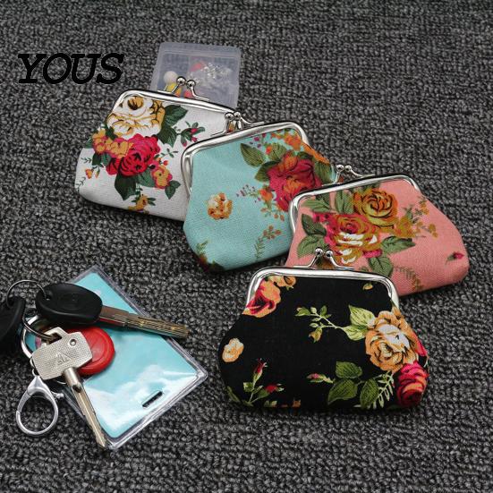 Durable Coin Holder Floral Canvas Small Purse for Women, Vintage Kiss-lock Pastoral Ethnic Style Bag Change Wallet, Mini Cash Pouch Credit Card,