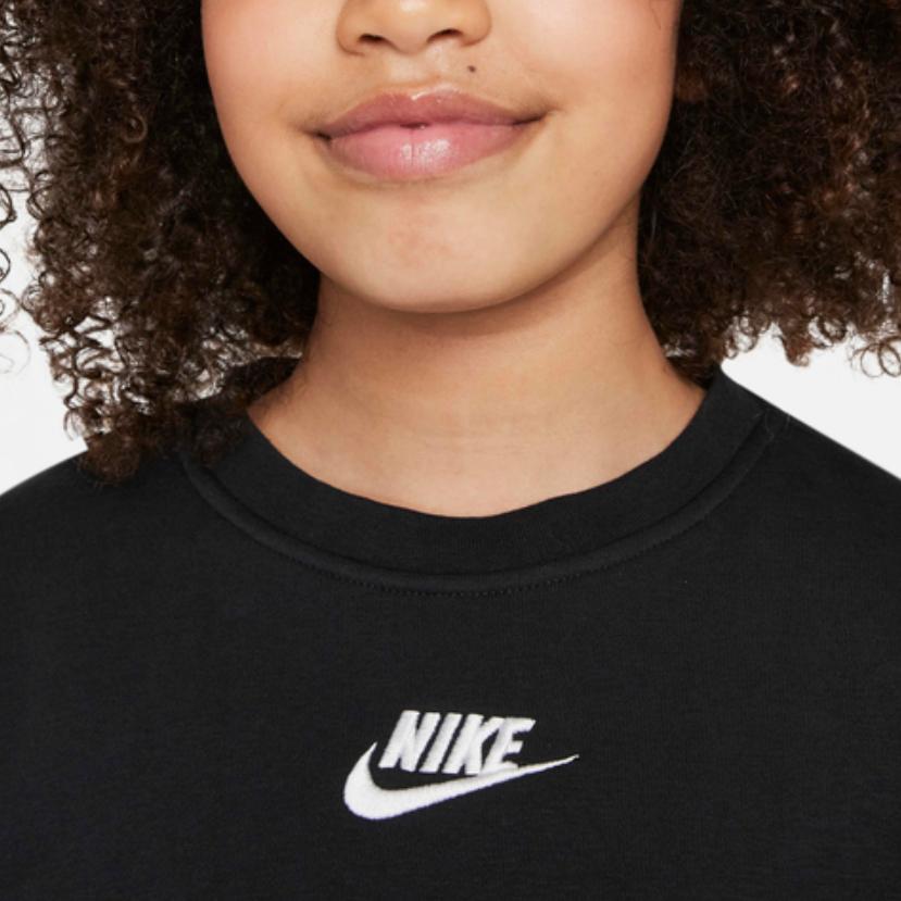 Nike Logo Embroidered Solid Color Fleece Round Neck Sports Sweatshirt Kids Sweatshirt Black DD7473-010