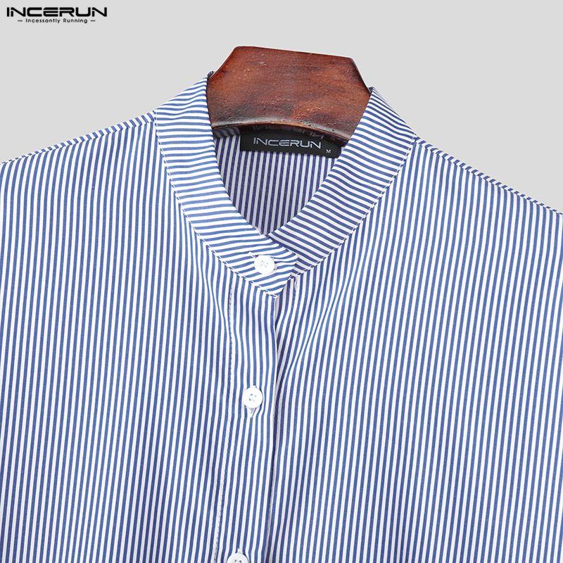 INCERUN Oversized Men Casual Loose Long Sleeve Striped Print Buttons Shirts Tops