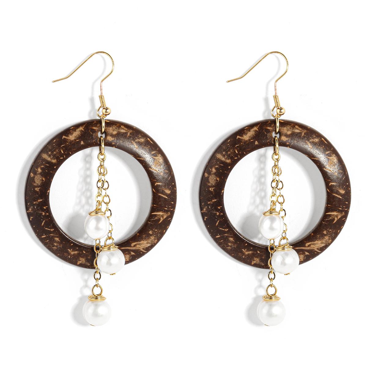 Hawaiian New Earrings Coconut Shell Earrings Black Pearl Gold Plated Earrings for Women