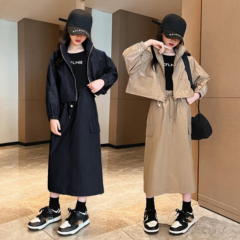 Fashion Zipper Coats+Pants 2Pcs Outfits Kids Tracksuit 6 8 10 12 14 Year Girls Spring and Autumn Korean Style Suit Skirt