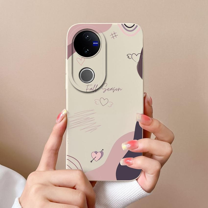 

Для Vivo V50 Y16 Y31 Y51 Y53S Y55 Y70 IQOO Z10X чехлы для телефонов красивые узоры в виде сердечек квадратный жидкий силиконовый противоударный корпус для Vivo Bumper Shell Vivo IQOO Z10X