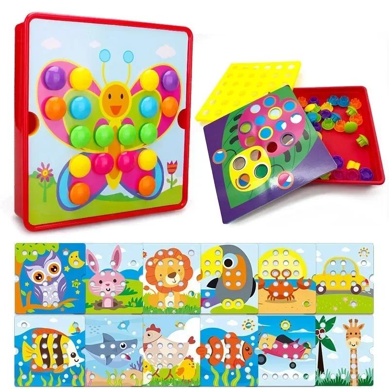 3D Houbové Nehtové Puzzle Jigsaw Hračka Montessori Hračky pro Miminka Kreslené Zvířecí Puzzle Hra Dětské Raně Vzdělávací Hračky Dětské Dárky