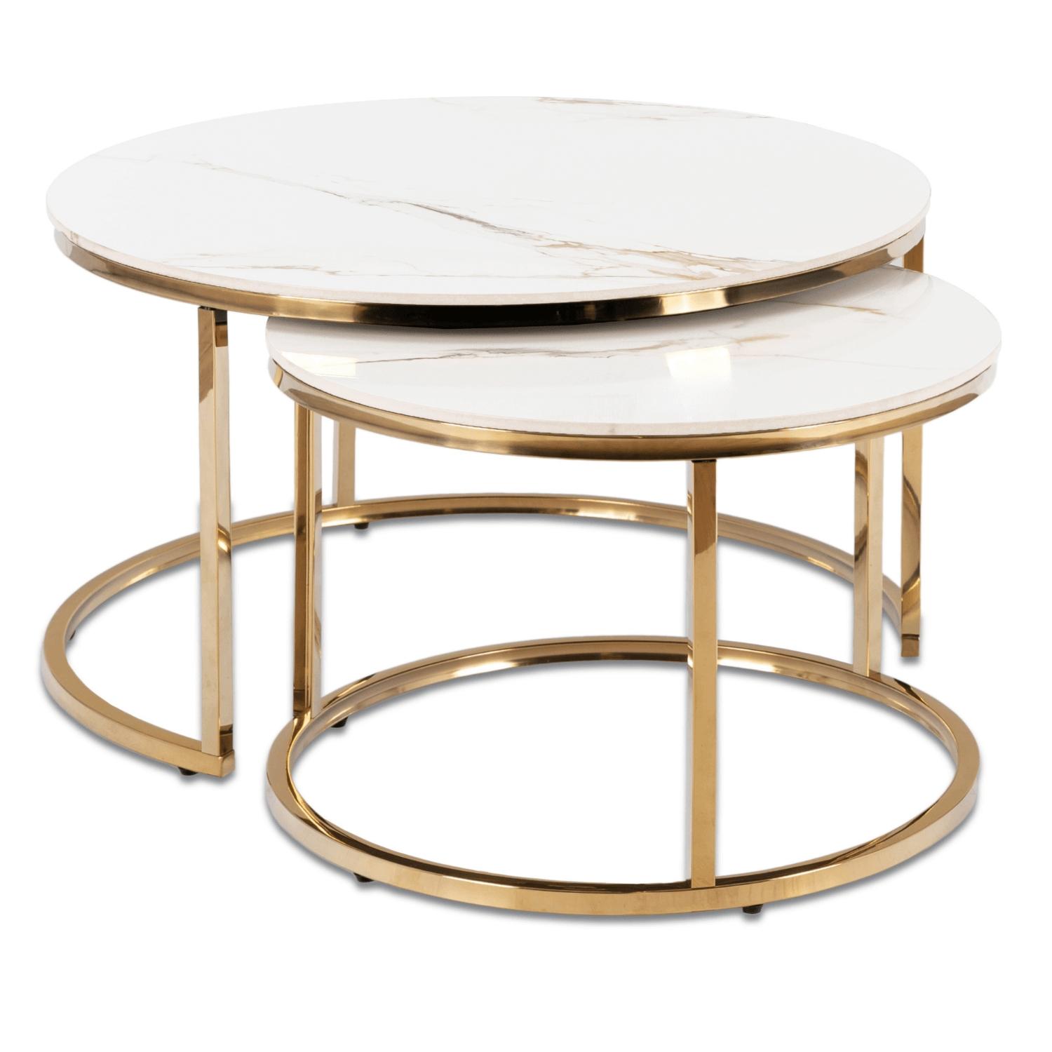 Milano Kaffeetisch Set 60 cm/80 cm Weißer Marmor/Goldener Glamour