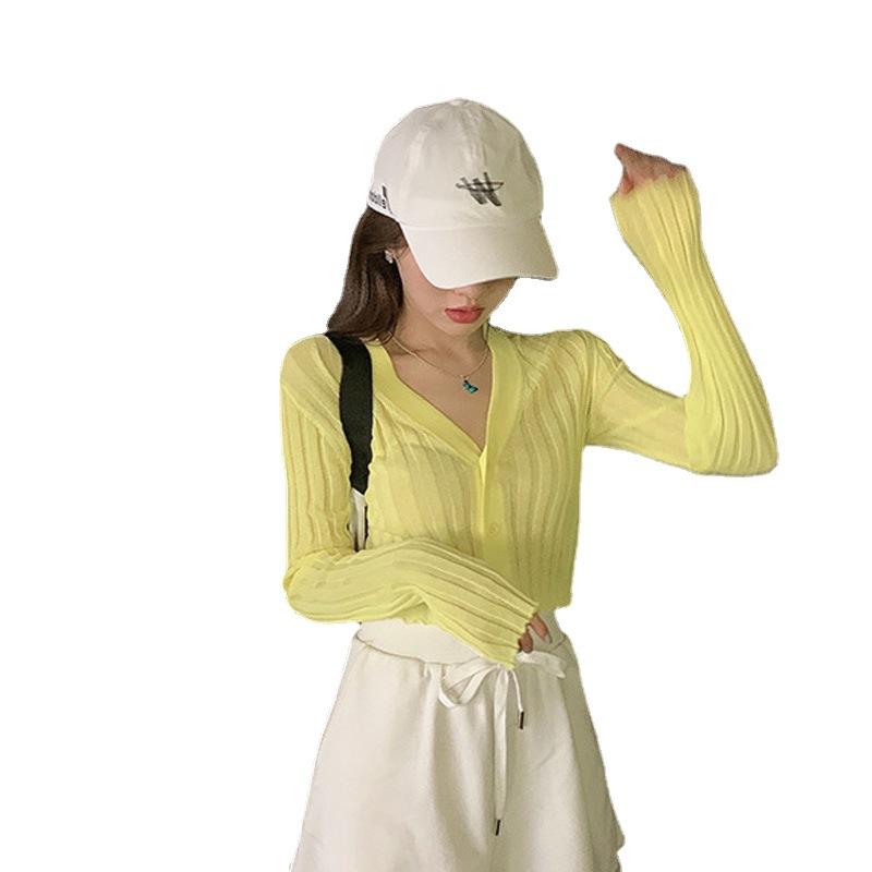 Summer Thin White Knitted Cardigan for Women Outerwear Sun Protection High - Waisted Short - Style Top Ice Silk Small Coat