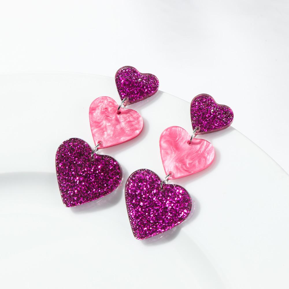 New Valentine's Day Acrylic Earring for Women Girls Glitter Colorful Love Heart Splicing Drop Earrings Sweet Jewelry Gifts
