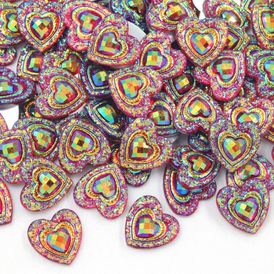 50pcs 14mm heart-shaped resin rhinestone scrapbook suitable for jewelry making DIY charm decoration