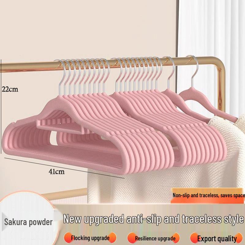 High-Grade Flocked Clothes Hanger: Traceless, Non-Deforming, 26 Styles, Perfect for Dormitory Storage and Drying.