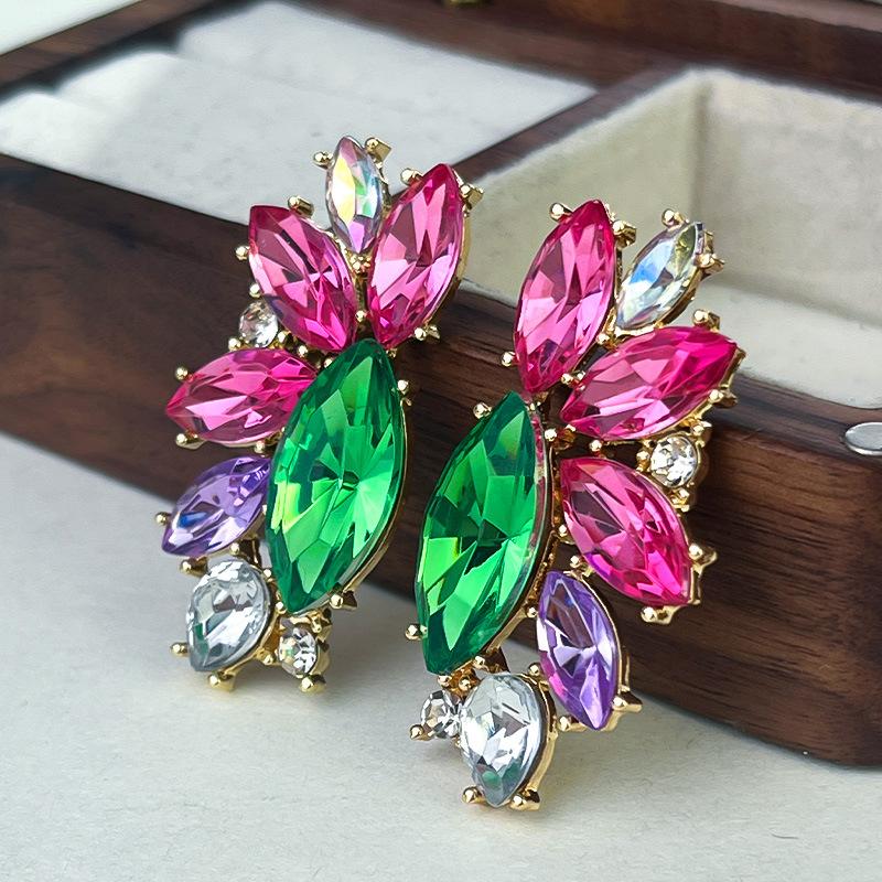 Boucles d'oreilles pendantes Zircon Fleur Colorée pour Femmes, Boucles d'oreilles pendantes Statement pour Fête & Usage Quotidien