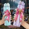 1PC Shiny Large Pink Bow 750ml Color Plastic Sports Water Bottle Leakproof Flip Straw Lid Suitable for Sports Office Home Use