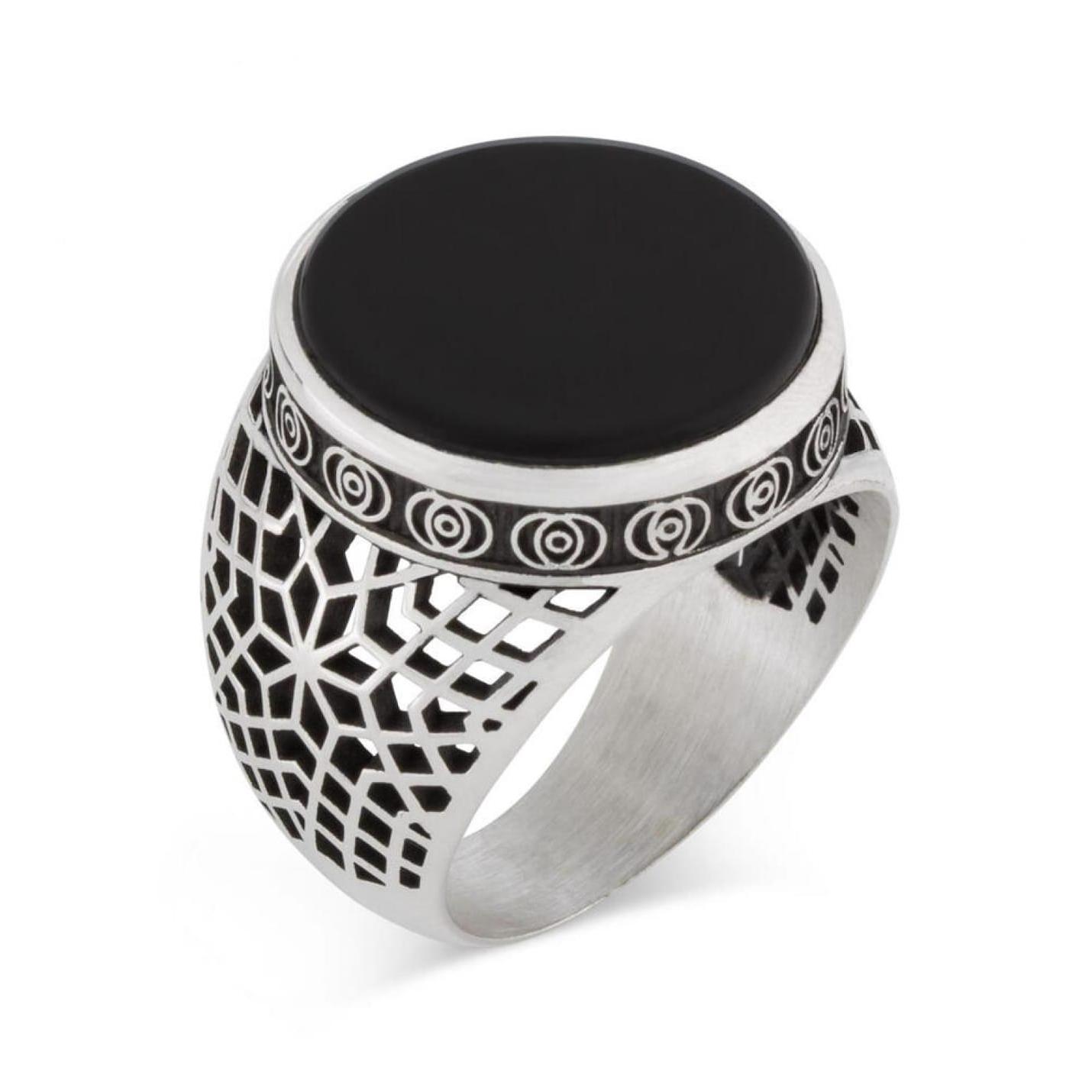 

Круглое мужское кольцо из черного оникса из стерлингового серебра 925 пробы