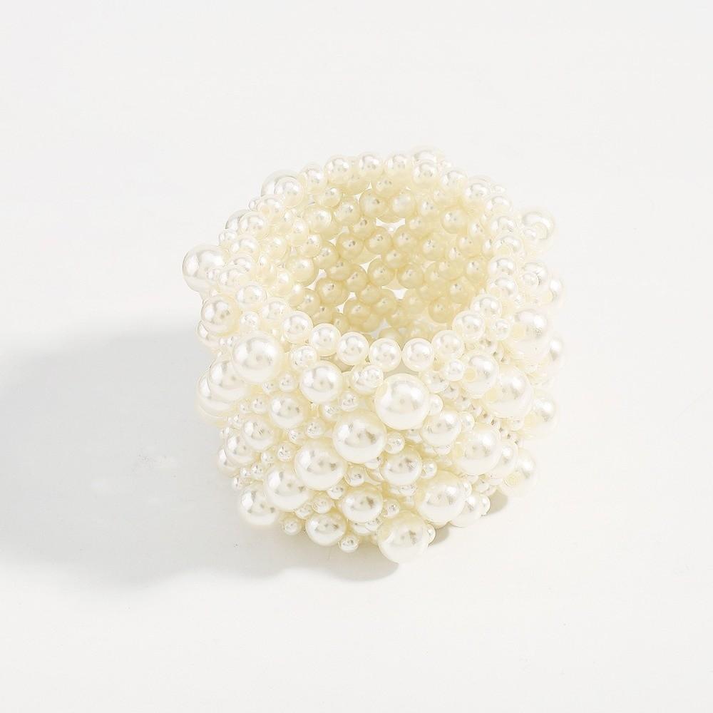 Elastic Pearls Bracelet White Wide Bangle Sweet Women Bracelet  Girl