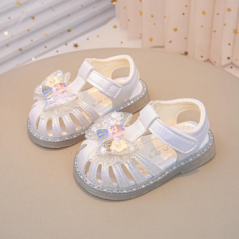 

Baby Girls Princess Shoes Sweet Bows Kids Beach Shoes Hollow-out T-strap 2025 Summer New Toddler Walking Shoes Soft Size 16-26 16 бежевый