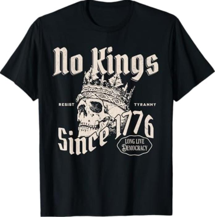 No Kings in America Since 1776 Patriotic 4th of July Skull T-Shirt S