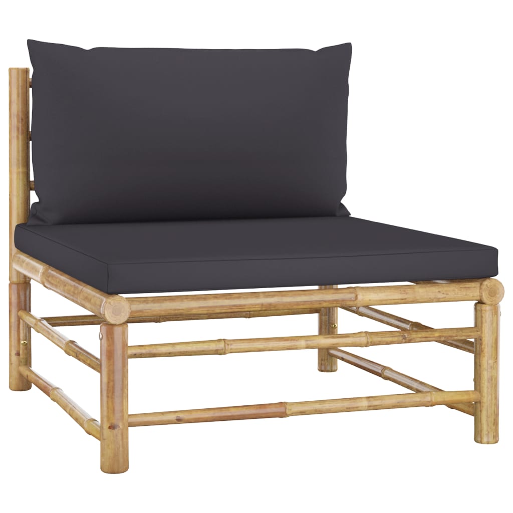 6 Pc. Garden Lounge Set with Dark Grey Cushions Bamboo