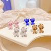 Silver Needle Japanese Korean Candy Color Cute Plush Bear Stud Earrings Delicate Crown Fun Girl Earrings, Earrings