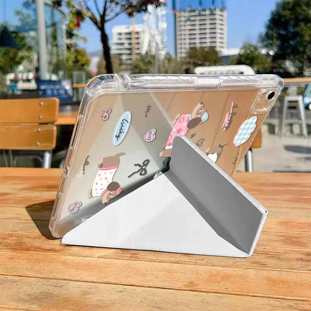Cute Puppy Y Folded Edge Sticker Tablet Protective Case for iPad 11 Inch with Pen Slot iPad Pro13 Inch Anti-drop