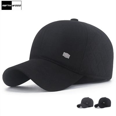 Winter Baseball Cap for Men Snapback Hat with Earflaps Trucker Caps Solid Cap Male Warm Hat