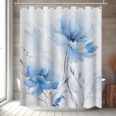 Blue Shower Curtain-72x72 Inches with 12 Hooks