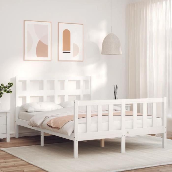 VidaXL Bed Frame with Headboard White 140x200 Cm Solid Wood 3193012