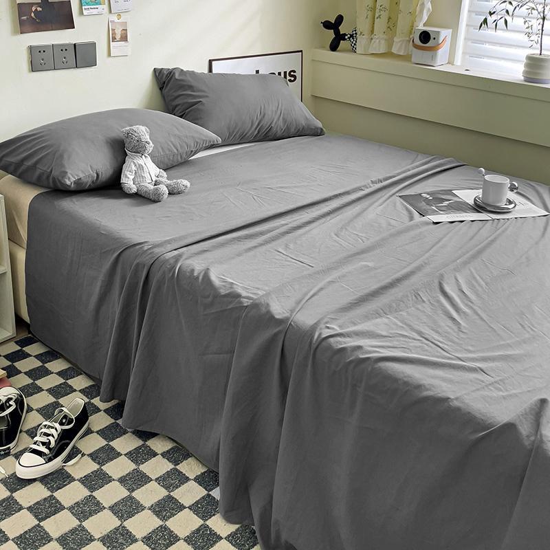 

Thick Solid Cream Bed Sheet Korean INS Aesthetic Single/Double Dormitory Minimalist Bedding 120*230