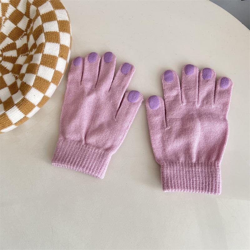 Nail polish gloves winter wool knitting solid color funny finger gloves cycling warm trendy