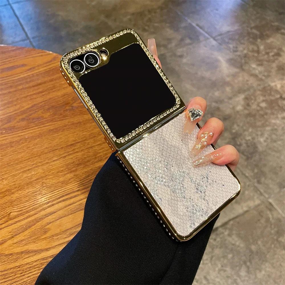 

Гальванопокриття Високоякісний Чохол для Телефону зі Шкіри Змії для Samsung Galaxy Z Flip 6 5 Flip6 Flip5 5G Ударостійкий Захисний Чохол Galaxy Z Flip6 рожевий