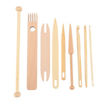 9 Stück Holz Webwerkzeuge Pickstab Häkelnadel Schiffchen-Set Handwebstuhl Maschine Zubehör
