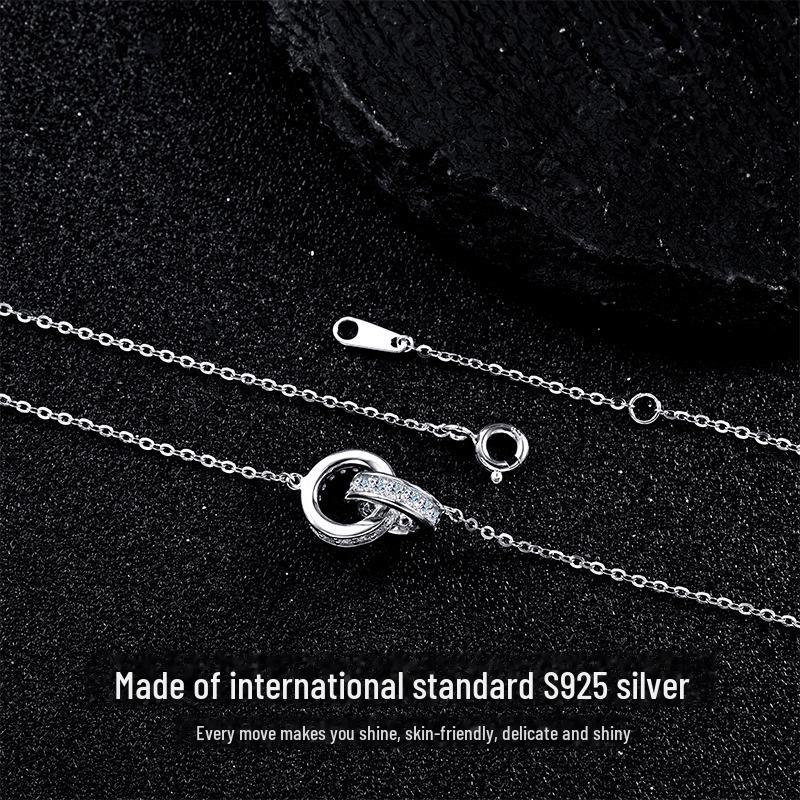 Stylowy Damski Naszyjnik Podwójny Pierścień Obojczyk - Wszechstronny, Niszowy Design, Wysokiej Klasy Srebrna Biżuteria