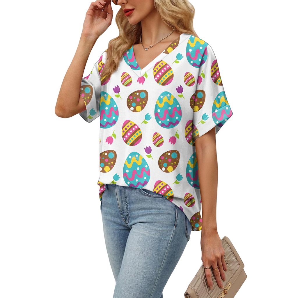 Women's Fashionable Casual Everyday Versatile Easter Print Slim-Fit Summer Short-Sleeve Top