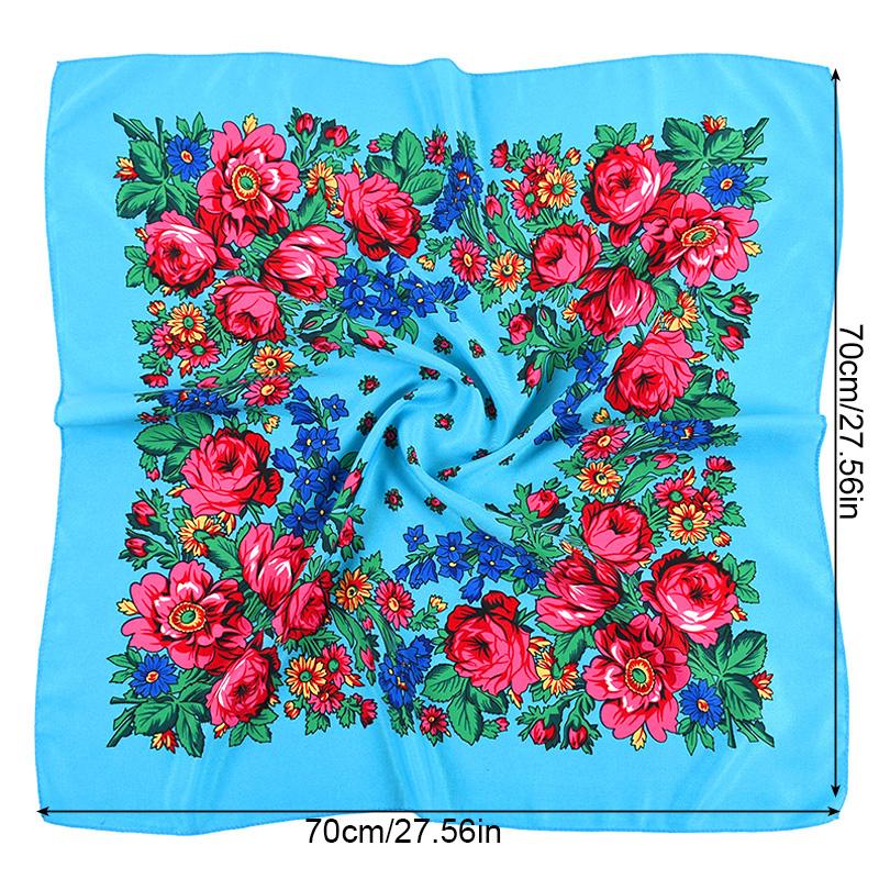 Women Square Scarf Ethnic Hijab Retro Handkerchief Head Wrap Head Scarves Muslim Floral Print Bandana Shawl Headscarf