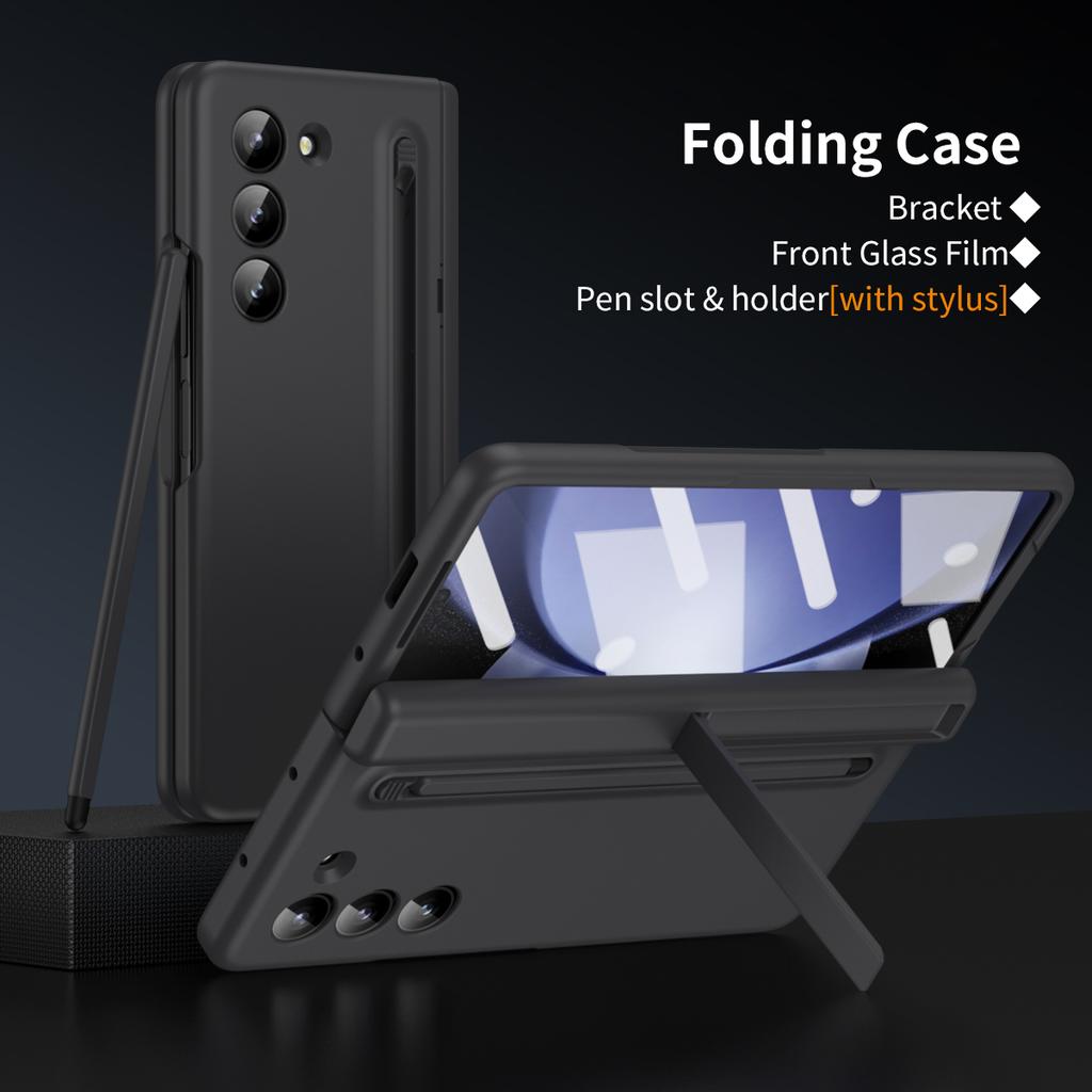 For Samsung Galaxy Z Fold5 5G Full Guard Case Hard PC Kickstand Phone Cover with Glass Film,Stylus
