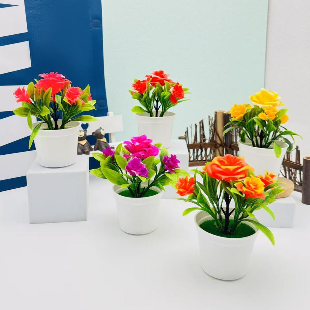 Rose Artificial Bonsai Potted Plant For Office Desk And Gift For Lovers Flower