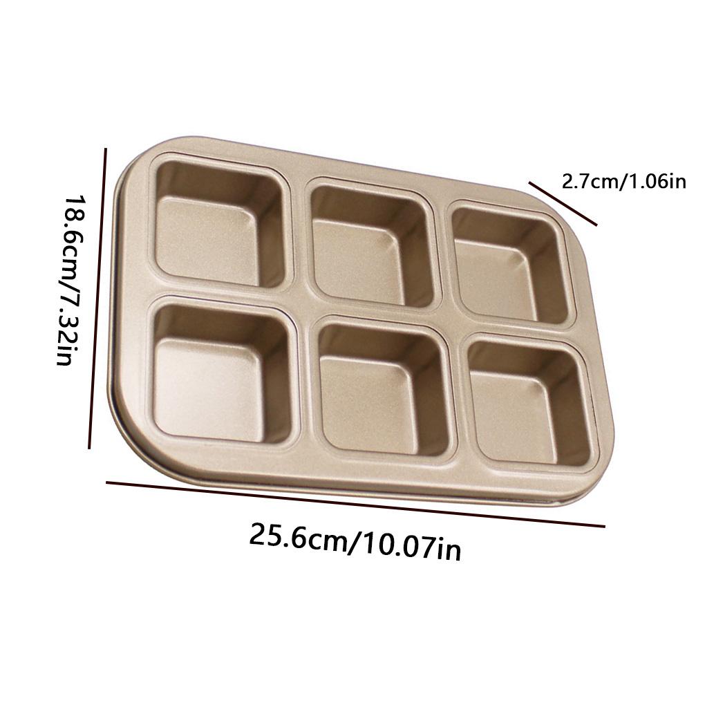 Muffin Cake Pan 6-Cavity Square Non-Stick Cupcake Tray Bakeware for Oven Baking