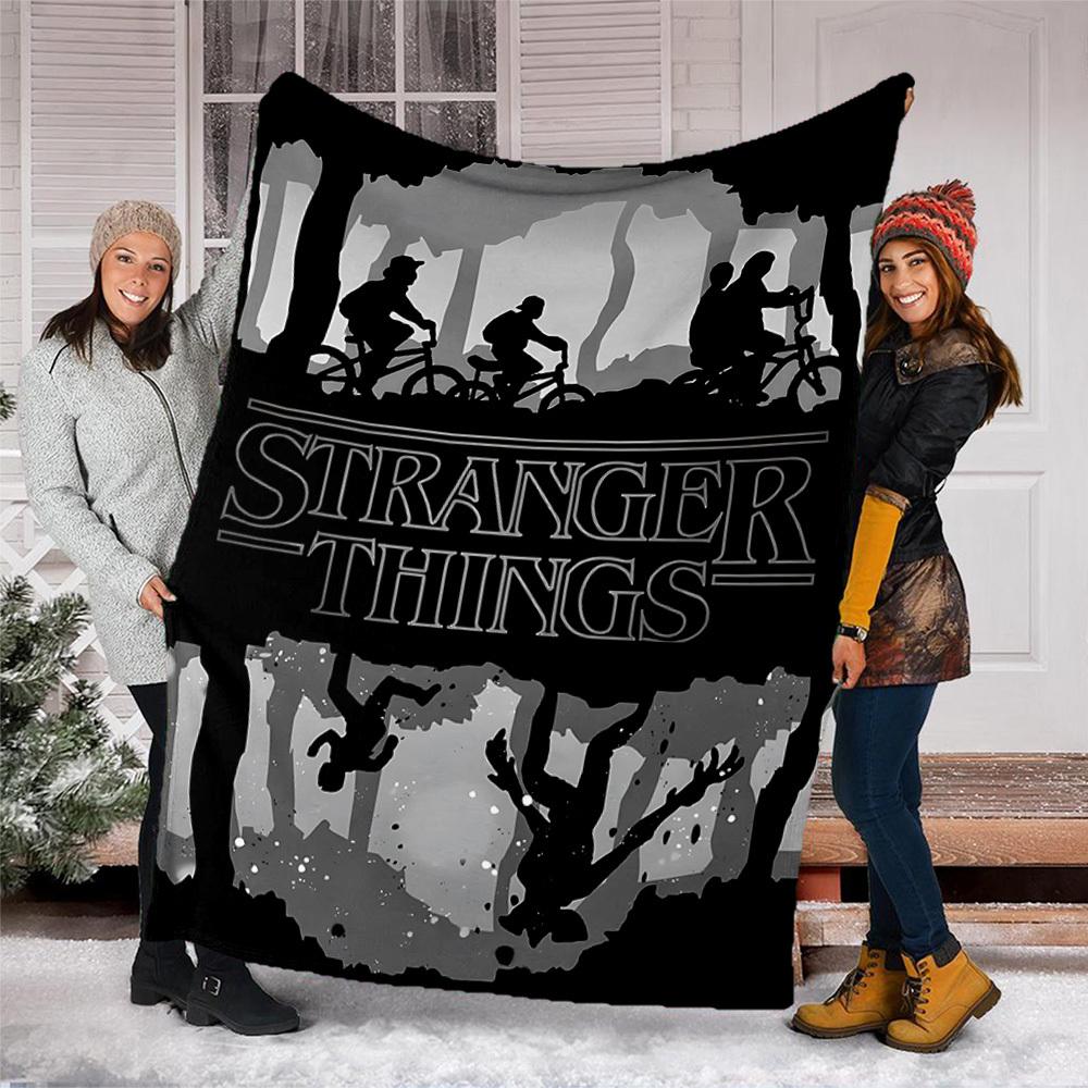 1 τεμ. Κουβέρτα Φανέλα Stranger Things Εξωτερικού Χώρου, Ζεστή & Απαλή, Παιχνιδιάρικο Σχέδιο, Για Ύπνο, Κάμπινγκ,