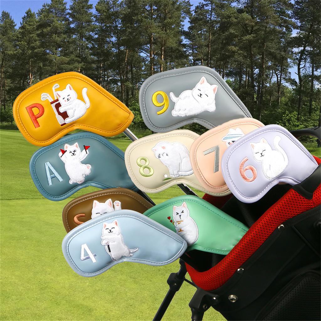 9 szt. Pokrowców na główki kijów golfowych, wzór kota, PU, etui ochronne, wodoodporny ochraniacz główki kija golfowego, headcover, pokrowce na kije golfowe