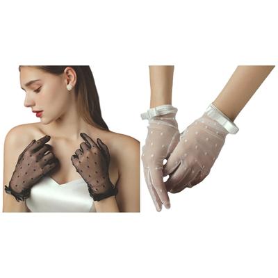 Lace Bridal Gloves with Dot Pattern Easy To Wear Handwear Sheer Gloves for Various Occasion Wedding Ceremony