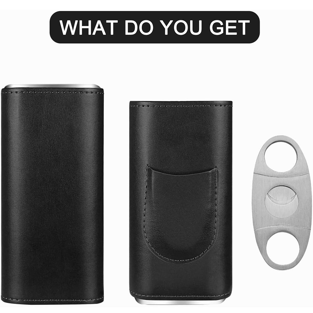 LMETJMA 3-Finger Leather Cigar Case with Cigar Cutter Portable Travel Cigar Holder Case Premium Cigar Carrying Case JT317