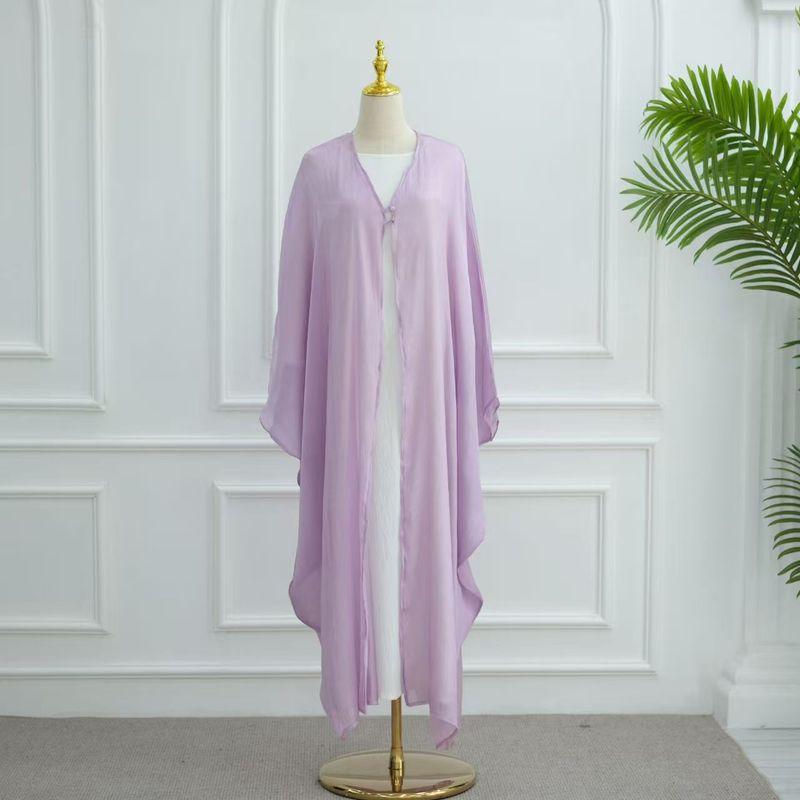 

New Arrival Middle East Turkey Fashion Long Sleeve Cardigan Dress Cardigan Solid Color Dress Purple M