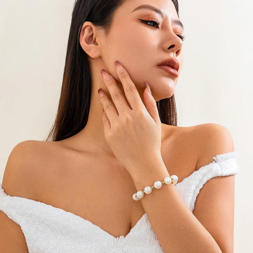 3 Stück/Set Faux-Perlen-Dekor Halskette Ohrring Armband Anzug Elegant Kurze Schlüsselbeinkette Halskette Alles Passende Schmuckaccessoires