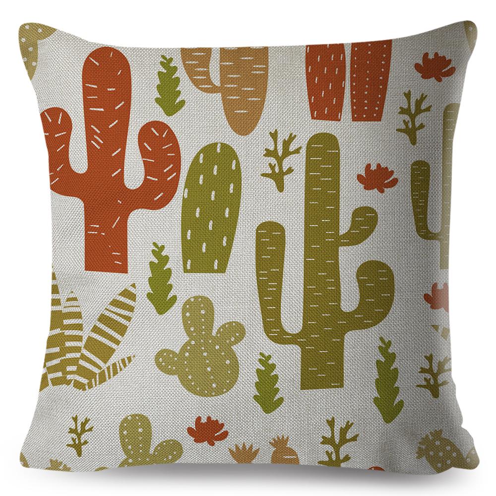 Scandinavian Style Cushion Cover Hand Drawn Cactus Floral Design Soft Square Pillow Gift Home Decor Xcm