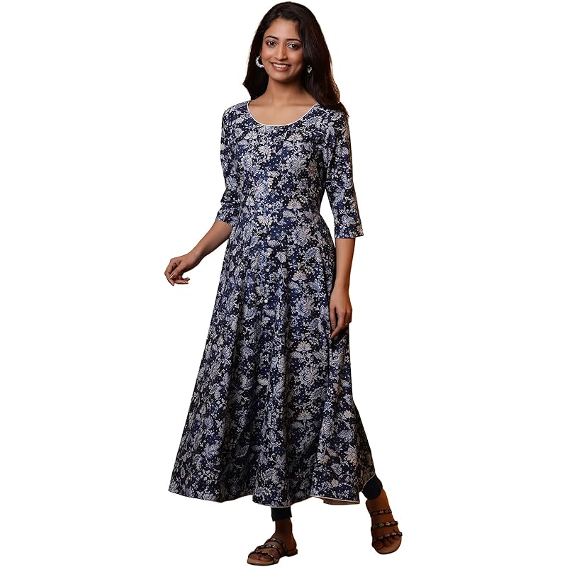 Aurelia Women's Rayon Anarkali Calf Length Kurta (24FEA14855_Blue