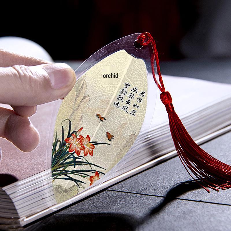 Chinese Style Leaf Vein Bookmark: Plum, Orchid, Bamboo, Chrysanthemum - Graduation Gift for Classmates or Girls