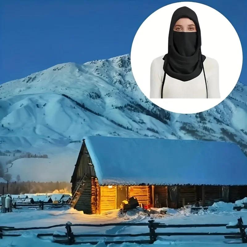 Unisex Winter Balaclava Knit Hood - Windproof Mask with Drawstring, Motorcycle Riding Headgea Warm Knitted Cap Cold Weather