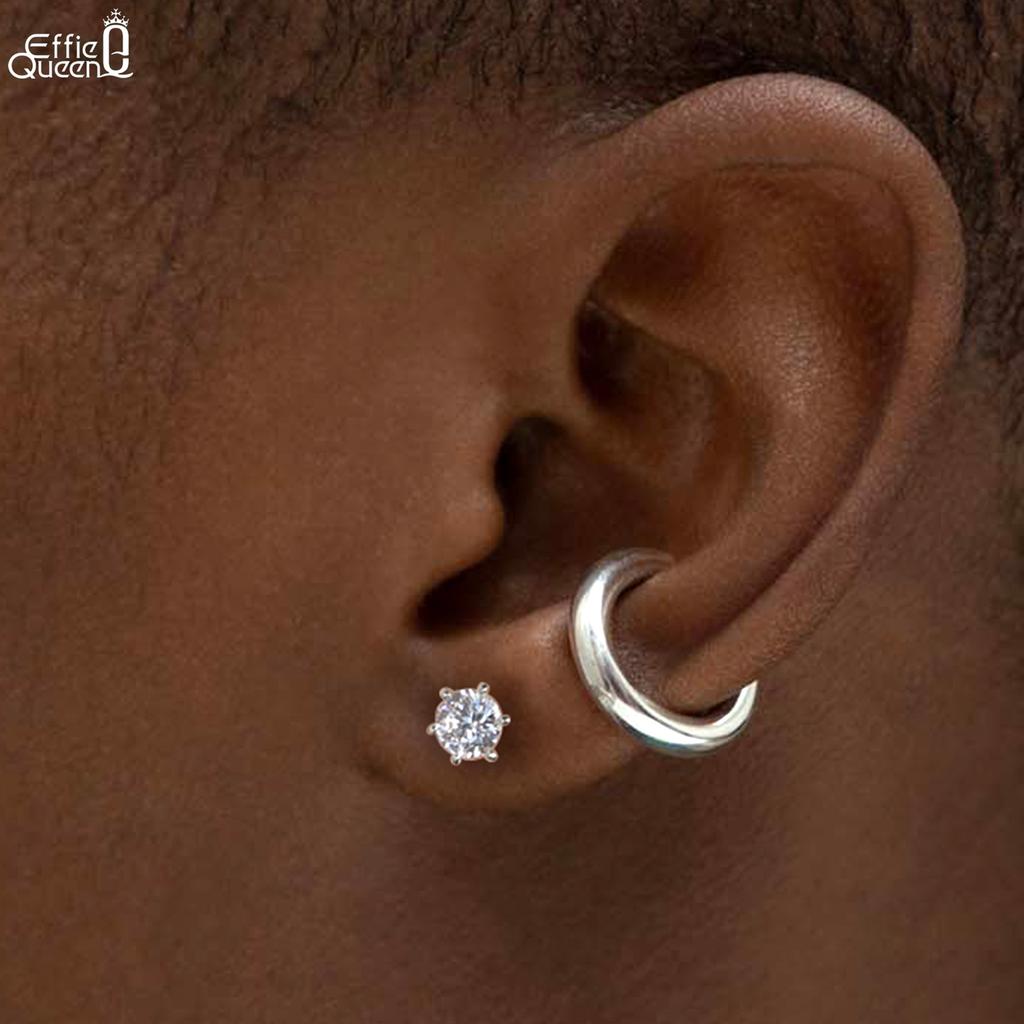 Effie Queen 925 Pure Silver 14k Gold Six-Prong Round Zirconia Stud Earrings 0.5/1/2/3/4CT Women, Men Jewelry Ear Drop Gift LZE07