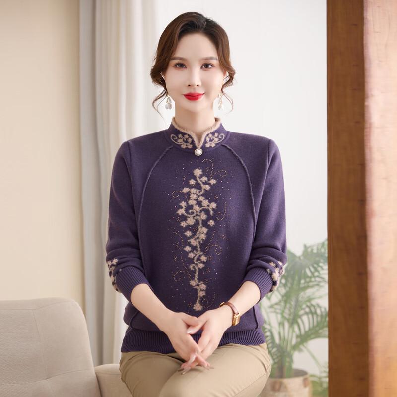 Hengyuanxiang Traditional Chinese Style Embroidered Fleece-Lined Knitted Sweater