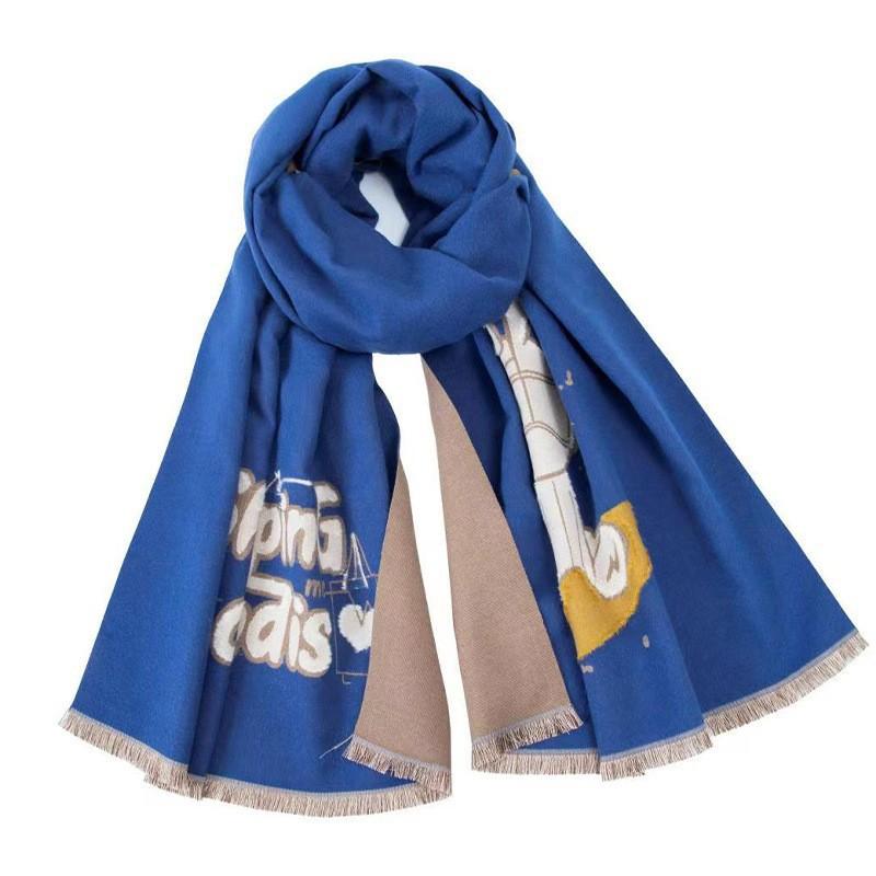 Cool and Handsome Cartoon Rabbit Scarf for Women Double Sided and Two Color Trendy Personalized Versatile Letter Imitation Cashmere Shawl Scarf