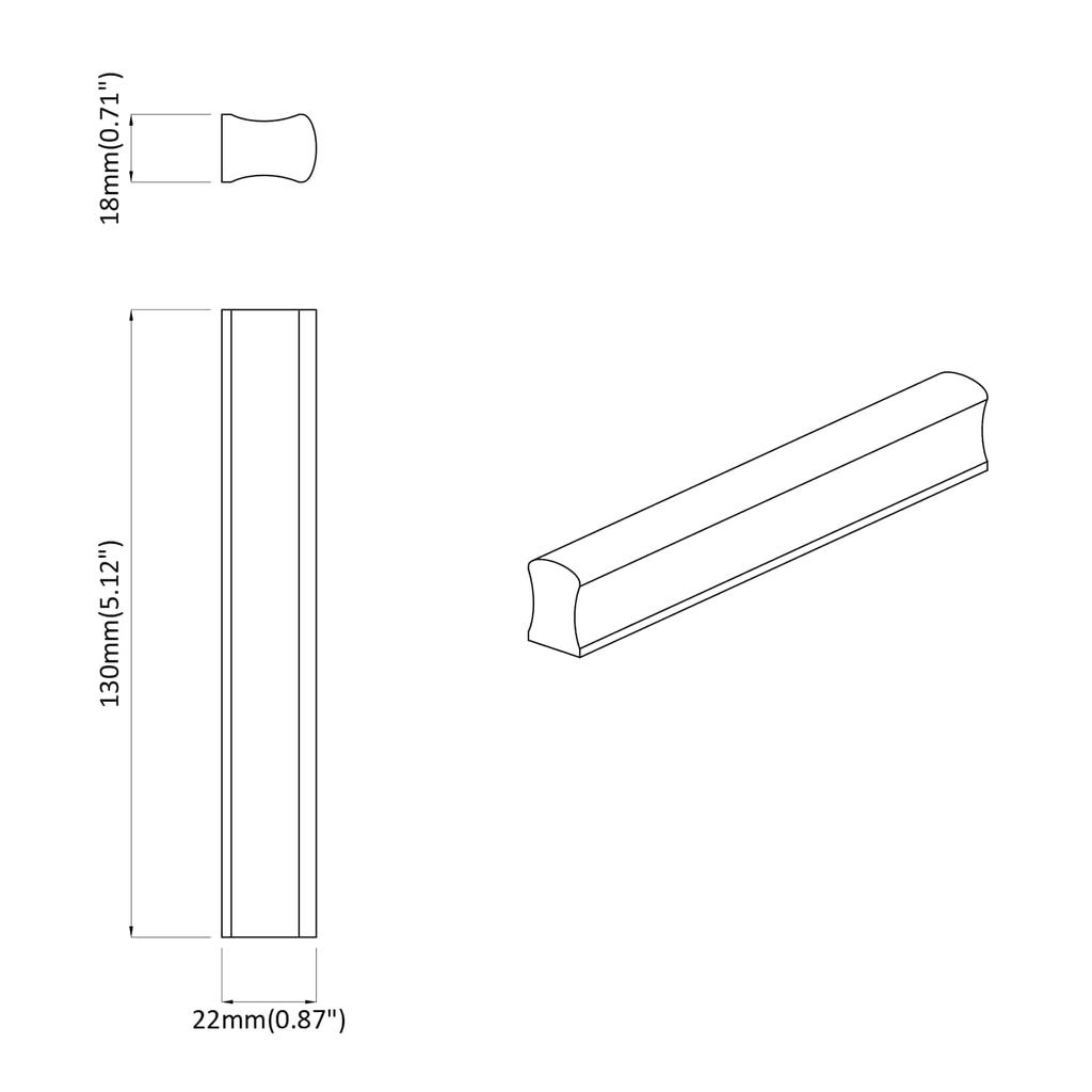 Gerader Griff 2 Stück Naturholzfarbe 130 x 25 x 30 mm